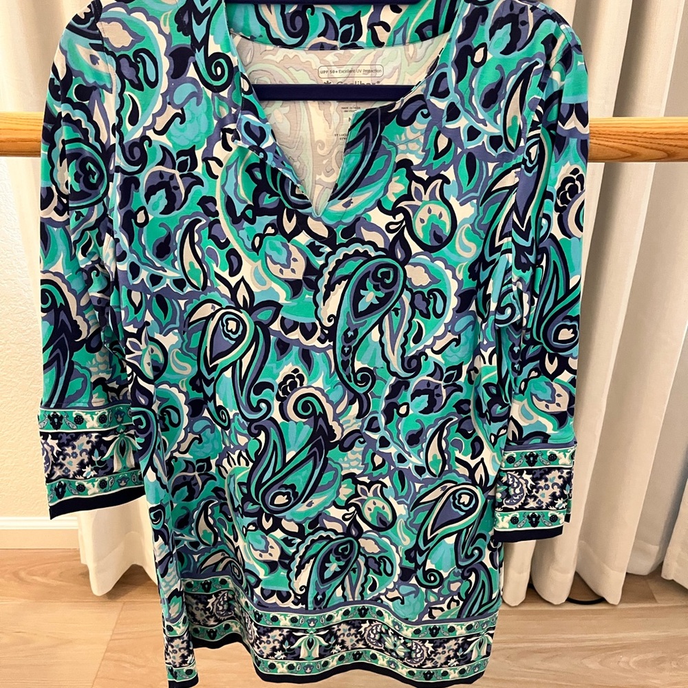 Coolibar Teal and Navy Paisley Tunic